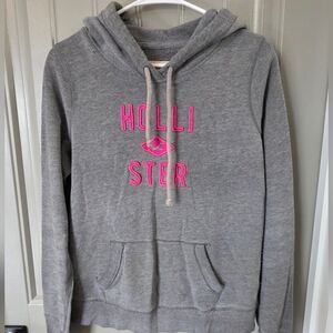 Hollister Co. Womans/juniors Large Gray And Pink Hooded Pullover